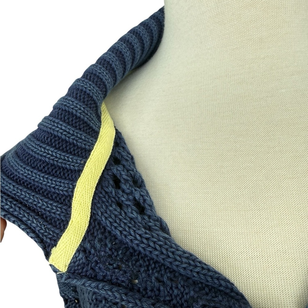 New Free People Point Polo Sweater Navy Open Knit Crochet Collar Slouchy S - Picture 3 of 8